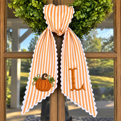 Personalized Pumpkin Wreath Sash, Embroidered Fall Monogram Bow, Custom Initial Thanksgiving Door Decor 686158 WFD