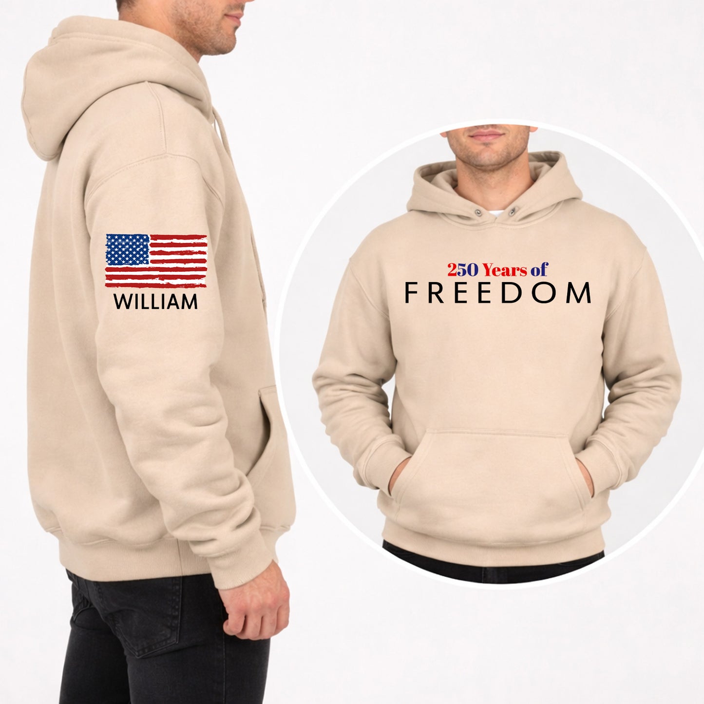 Personalized 250 Years Of Freedom Bright Shirt | Custom Name Patriotic 4th of July Front & Right Sleeve Shirt 684610