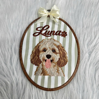 Personalized Pet Portrait Embroidery Hoop, Custom Dog Cat Photo & Name, Pet Memorial Gift 686669 WFD