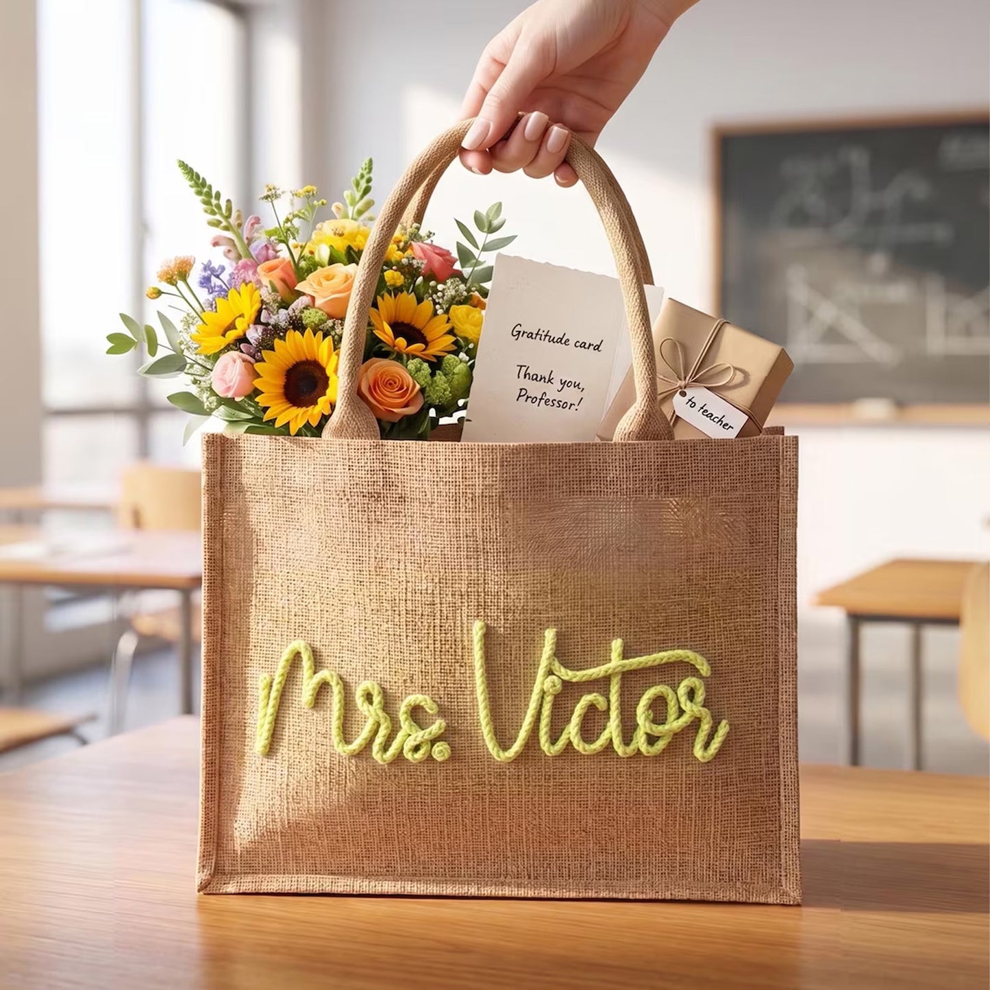 Personalized Teacher Tote Bag, Custom Name Gift for Teacher, Back to School Appreciation Thank You Gift 685539 WFD