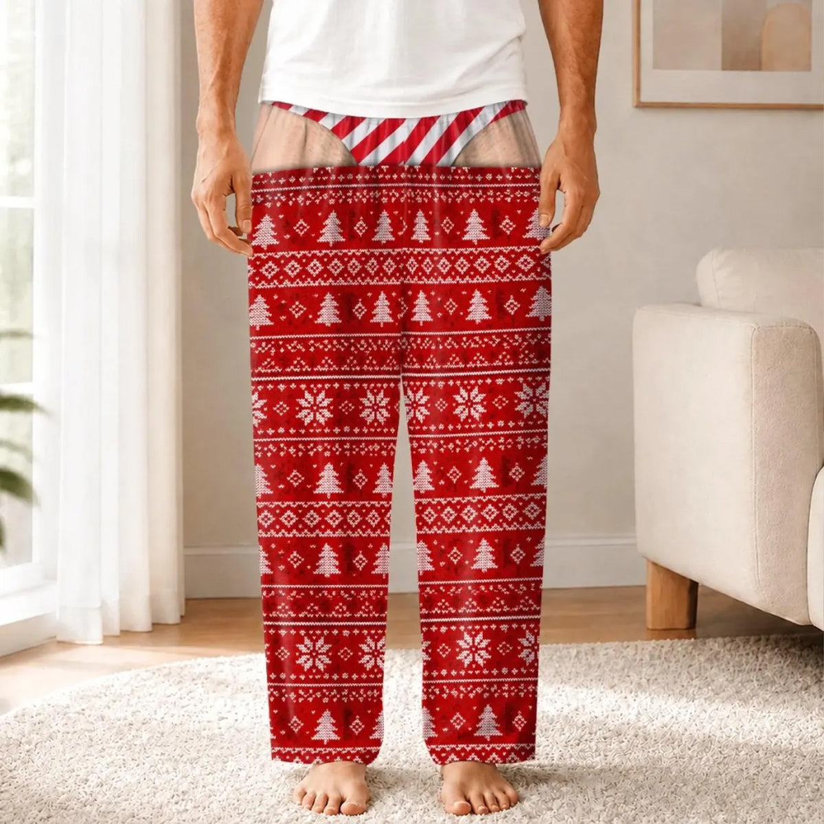 Funny Christmas Pajama Pants for Men, Fake Underwear Plaid Pajamas, Novelty Holiday Gag Gift 686277 WFD