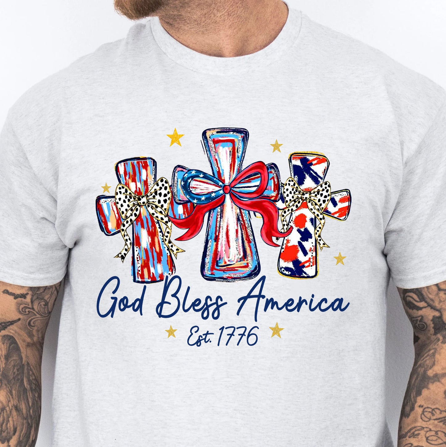 250 Years God Bless America Est 1776 Shirt, Patriotic Cross USA Tee, 4th of July Gift 684848