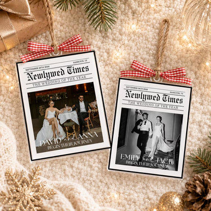 Custom Wedding Photo Newspaper Acrylic Ornament, Personalized Newlywed Times Christmas Ornament 686516 WFD