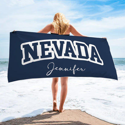 Custom College Beach Towel, Personalized Name School Spirit Towel, Graduation Gift for Students 684829