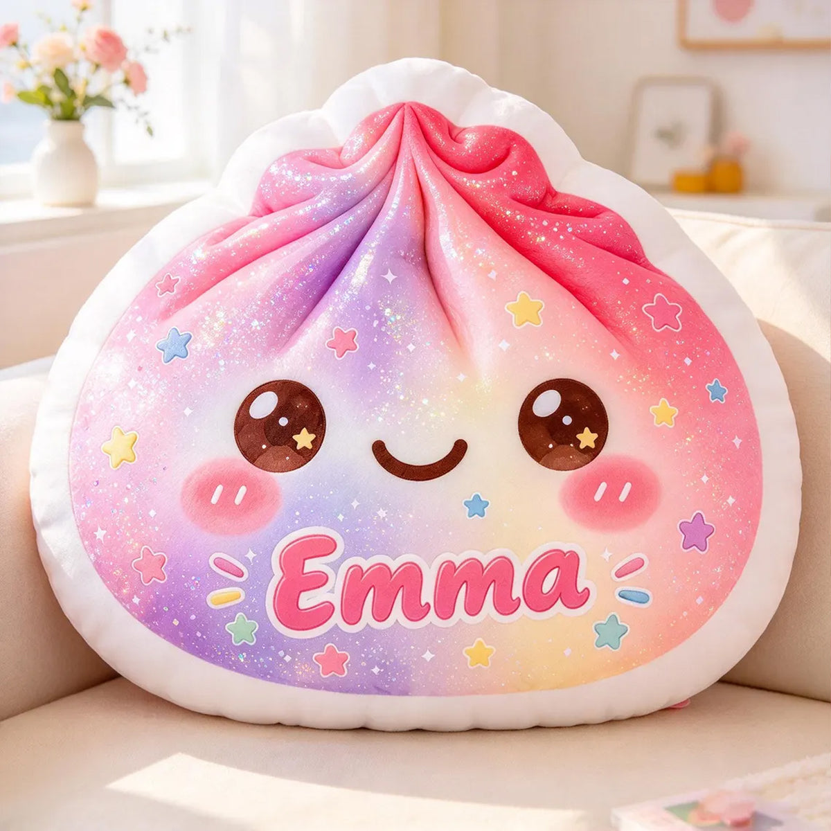Personalized Glitter Dumpling Pillow, Custom Name Rainbow Cushion, Kids Room Decor, Christmas Gift 686907 WFD