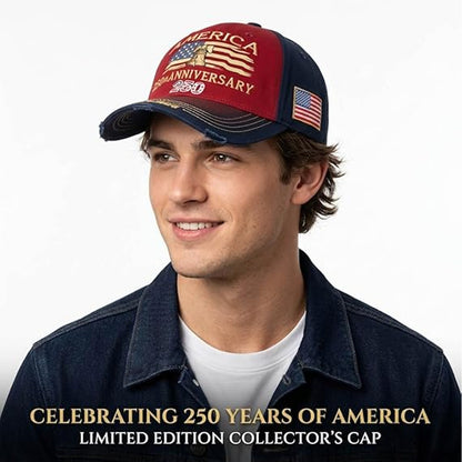 USA 250 Years Anniversary Vintage Washed Baseball Cap, Patriotic 1776-2026 Adjustable Denim Hat 685214 WFD