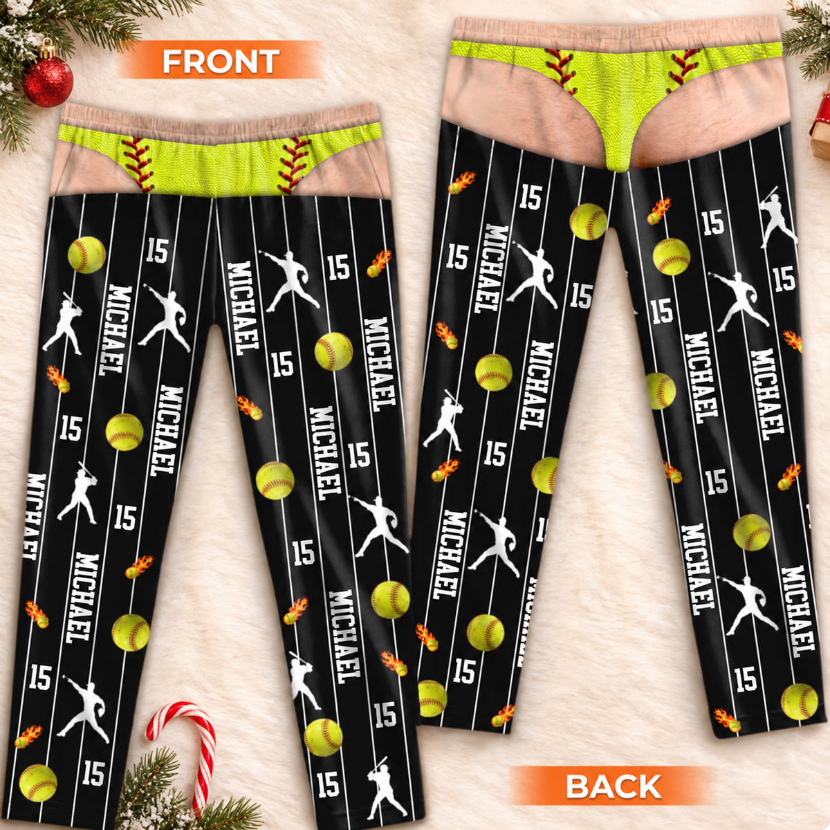 Personalized Sports Pajama Pants for Men, Custom Name & Number Funny Fake Underwear Lounge Pants 686601 WFD