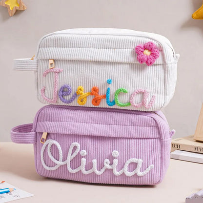 Personalized Corduroy Pencil Case, Custom Name Pencil Pouch, Back to School Gift 685366