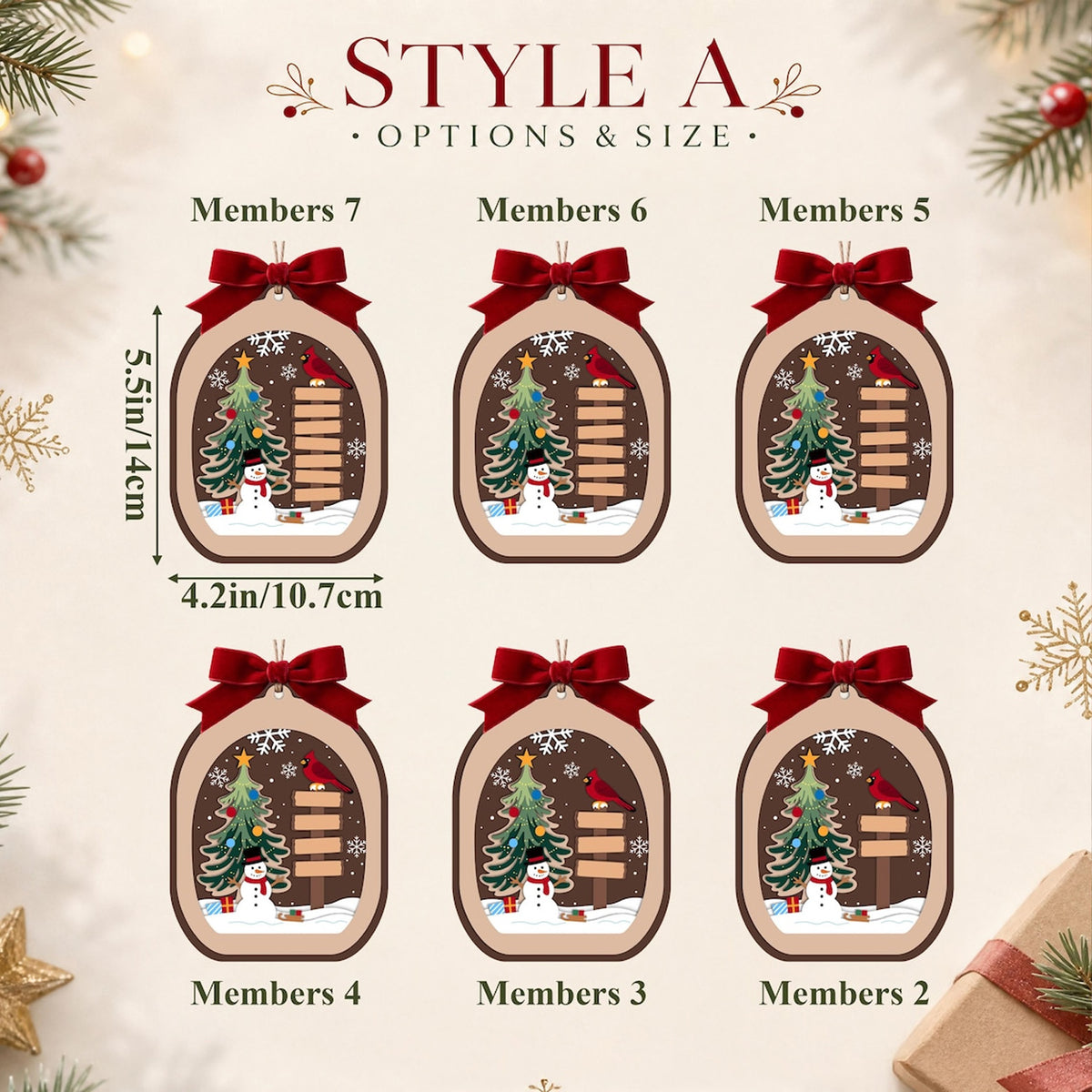 Personalized Family Christmas 2 Layered Wooden Ornament, Custom Names Family Christmas Tree Ornament 686620 WFD