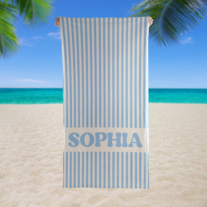 Personalized Groovy Striped Beach Towel, Custom Pool Towel, Bachelorette Party Favor, Retro Summer Beach Gift 684958