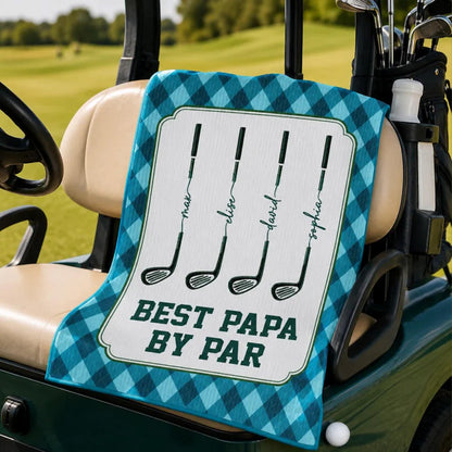 Personalized Best Dad By Par Golf Towel, Custom Kids Names Golf Gift For Dad, Father’s Day Gift 685125