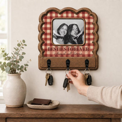 Personalized Photo Wood Key Holder, Custom Family Bestie Key Rack, Couple Photo Housewarming Gift 686032 WFD