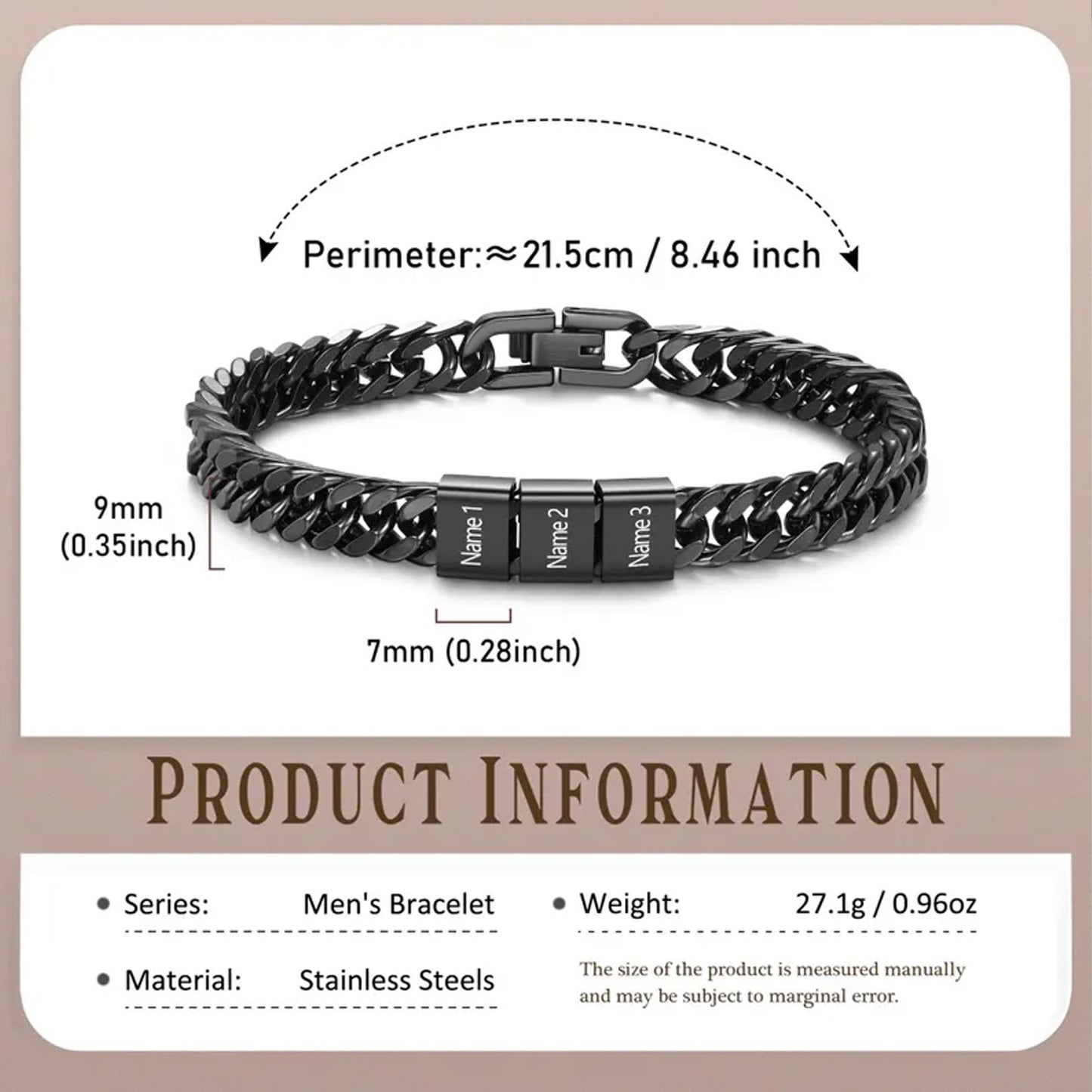 Custom Name Bead Steel Bracelet for Dad, Personalized Engraved Kids Names Bracelet Gift, Father's Day Gift 685039