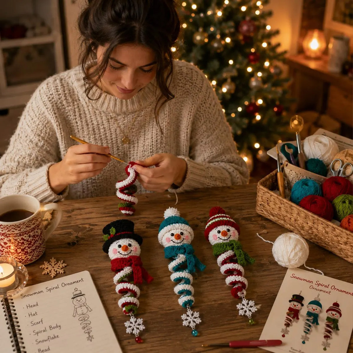 DIY Christmas Snowman Crochet Ornaments Kit, Wind Spinner Spiral Hanging Decor, Amigurumi Christmas Gift 686888 WFD