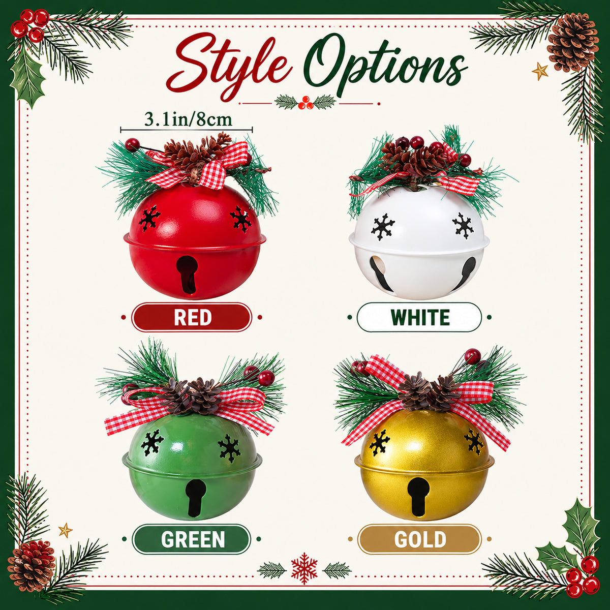 Personalized Jingle Bell Ornament, Custom Name & Year Bell with Pine Cone Christmas Ornament 686668 WFD