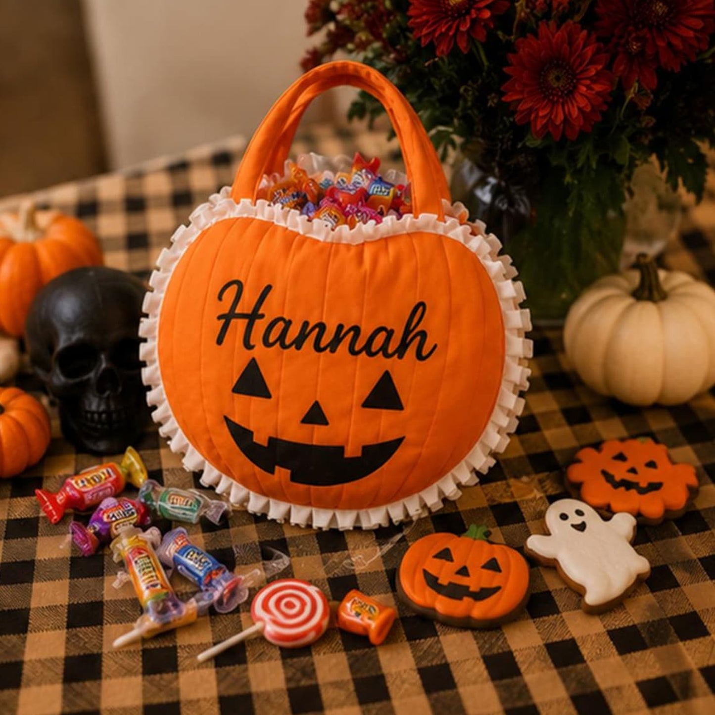 Personalized Pumpkin Trick or Treat Bag, Custom Halloween Candy Bag, Halloween Pumpkin Tote 685826 WFD