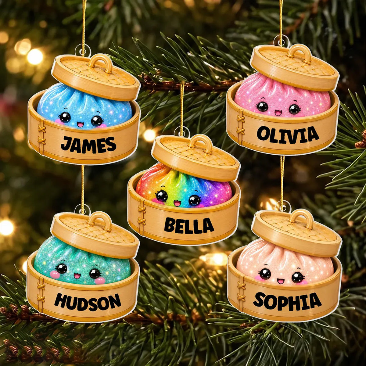 Personalized Glitter Dumpling 3D Relief White Acrylic Ornament, Custom Name Squishy Kids Christmas Gift 686341 WFD