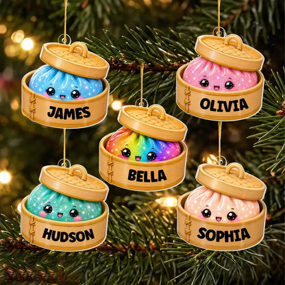 Personalized Glitter Dumpling 3D Relief White Acrylic Ornament, Custom Name Squishy Kids Christmas Gift 686341 WFD