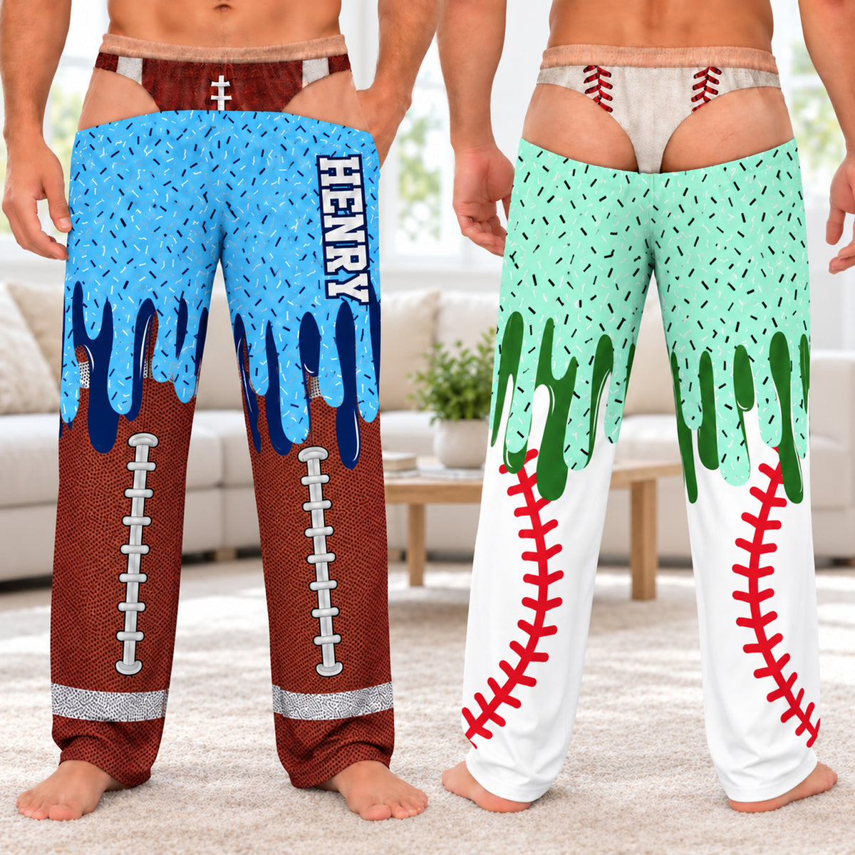 Personalized Ice Cream Drip Sports Pajama Pants, Custom Name Fake Underwear Lounge Pants, Sports Fan Gift 686602 WFD