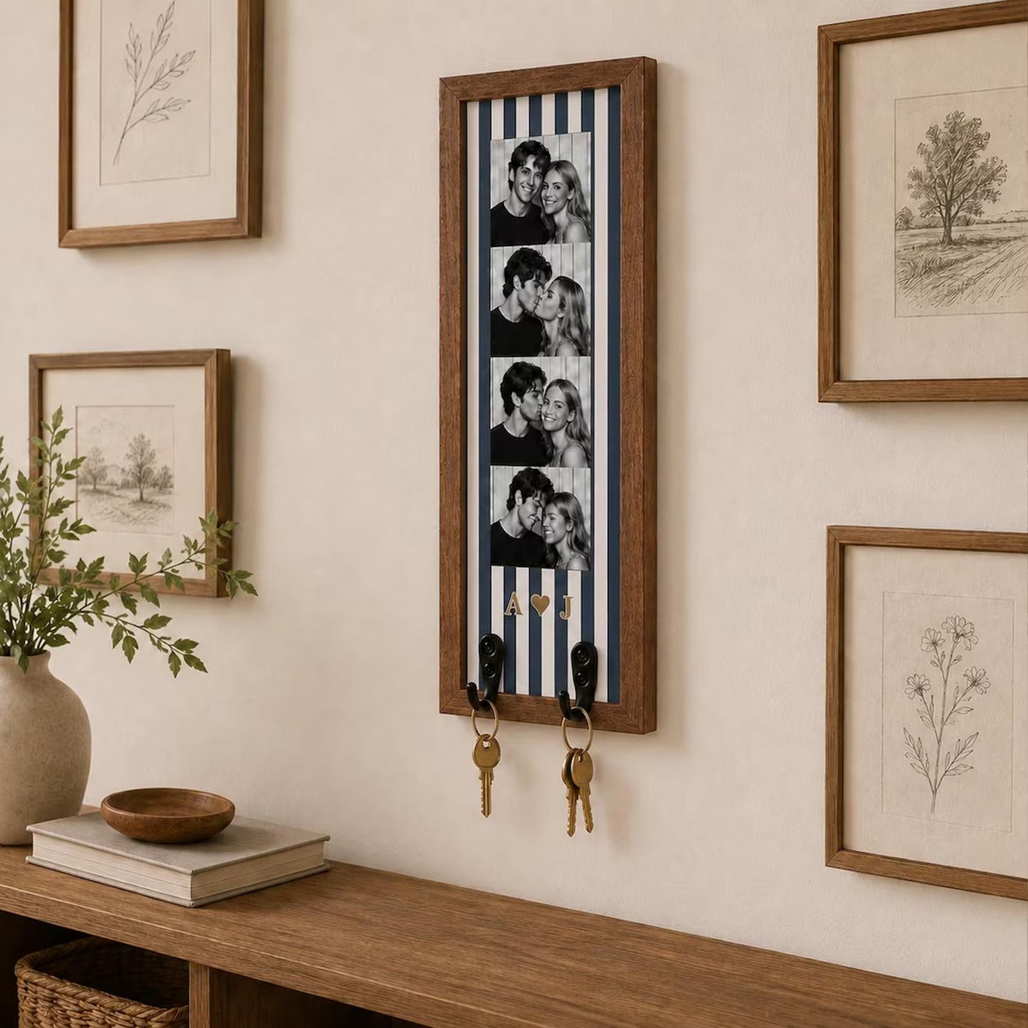 Personalized Couple Photo Wooden Key Holder, Custom Photo Strip Frame, Anniversary Gift 686078 WFD