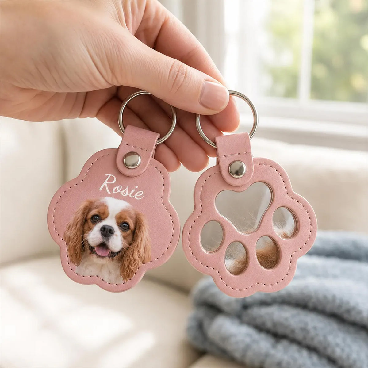 Personalized Pet Fur Keepsake Keychain, Custom Photo Paw Hair Holder Keychain, Dog Cat Memorial Gift 686761 WFD