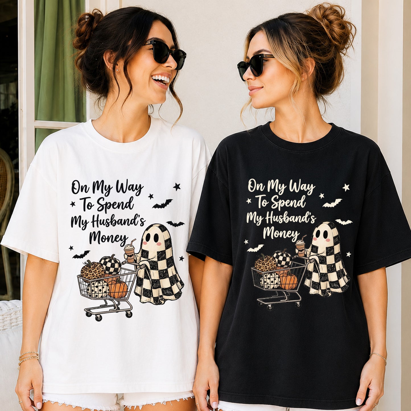 Funny Halloween Ghost Shopping Shirt, On My Way to Spend My Husband’s Money Tee, Fall Pumpkin Sweatshirt 685845