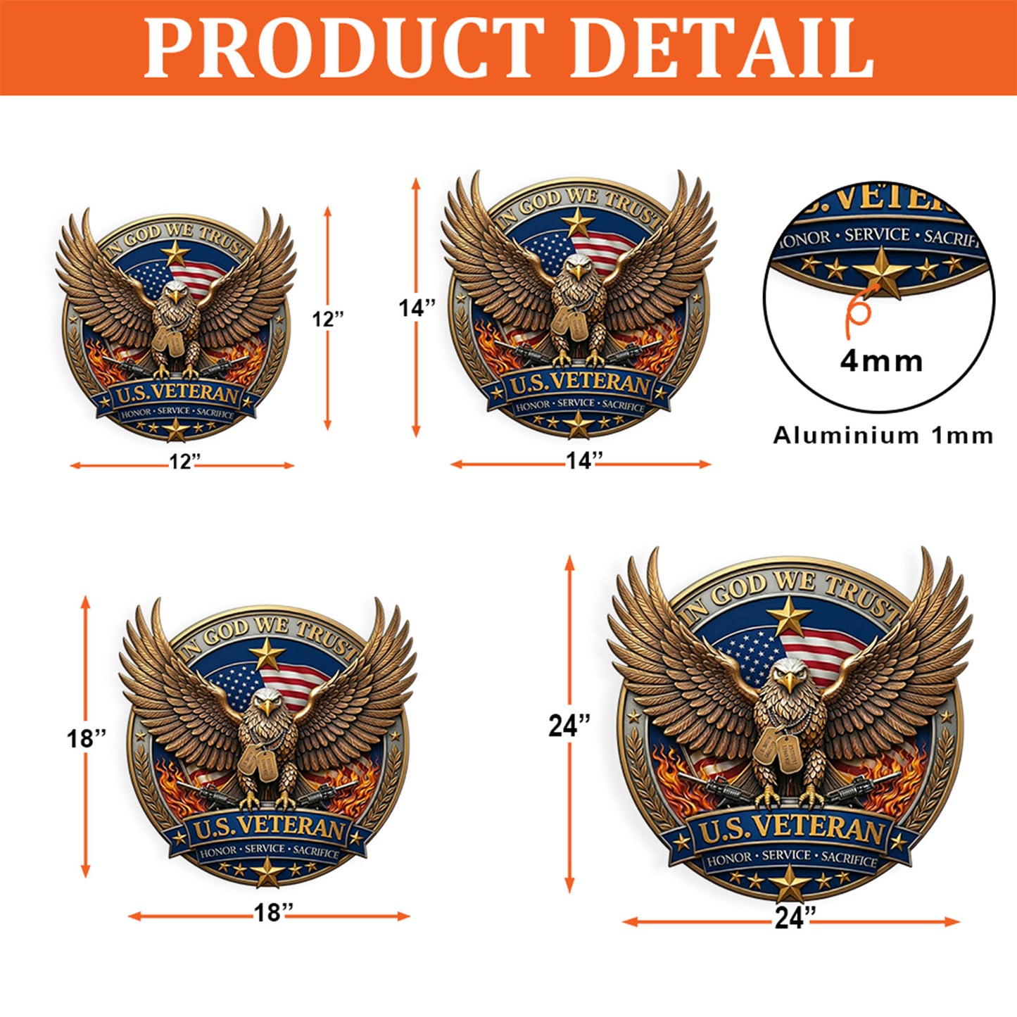 250 Years US Veteran Metal Sign | Patriotic American Eagle In God We Trust Metal Sign Wall Decor 684716