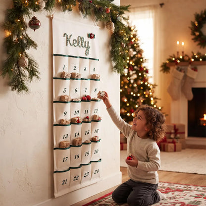 Personalized Christmas Advent Calendar, Custom Name Canvas Wall Hanging with 24 Pockets, Kids Gift 686711 WFD