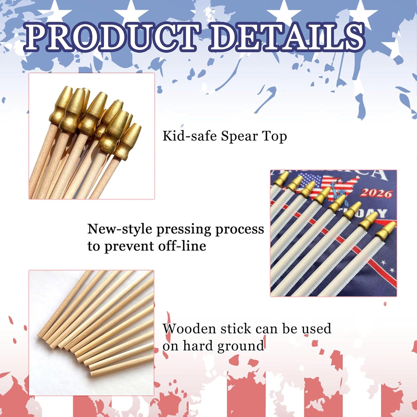 250 Years Anniversary USA Handheld Flags, Patriotic 4th of July Small Flags on Stick Party Decorations 685130