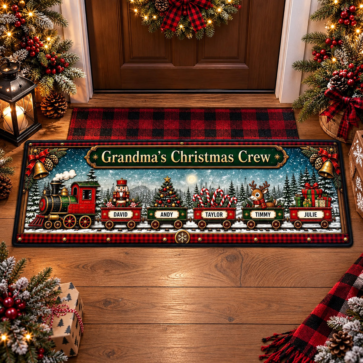 Personalized Grandma's Christmas Crew Train Runner Rug, Custom Family Name Holiday Welcome Mat 686476 WFD