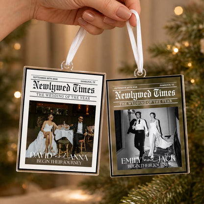 Custom Wedding Photo Newspaper Acrylic Ornament, Personalized Newlywed Times Christmas Ornament 686516 WFD