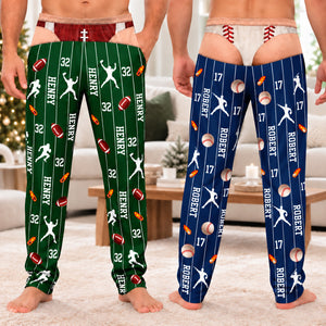Personalized Sports Pajama Pants for Men, Custom Name & Number Funny Fake Underwear Lounge Pants 686601 WFD