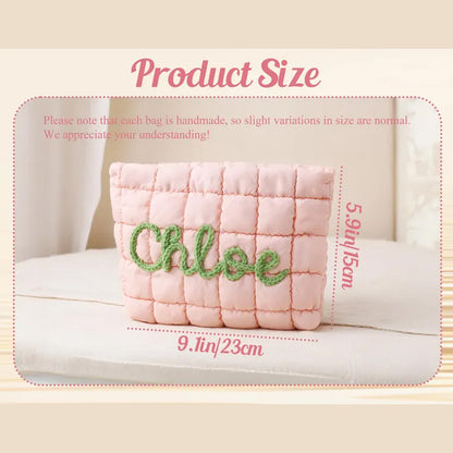 Personalized Quilted Makeup Bag, Custom Name Nylon Cosmetic Pouch, Bridesmaid Gift, Zipper Bag Gift for Her 684812