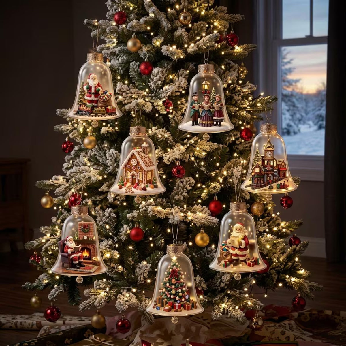 Glowing Glass Bell Christmas Ornament, LED Lighted Santa Angel Snowman Holiday Tree Decoration Gift 686760 WFD
