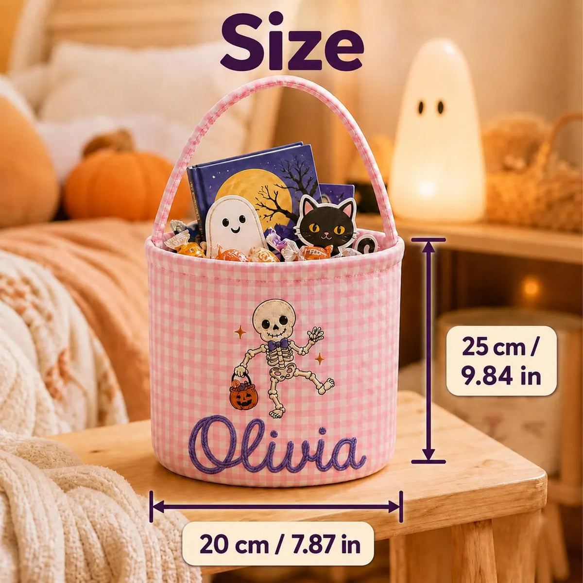 Personalized Halloween Basket for Kids, Custom Name Trick or Treat Bucket, Embroidered Candy Bag 686146 WFD