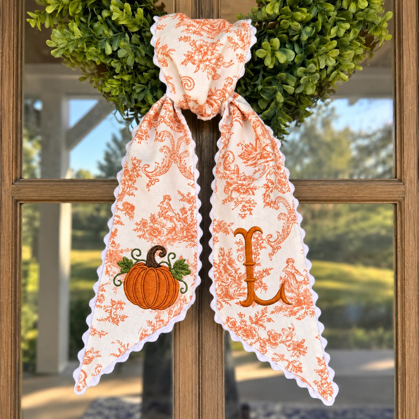 Personalized Pumpkin Wreath Sash, Embroidered Fall Monogram Bow, Custom Initial Thanksgiving Door Decor 686158 WFD