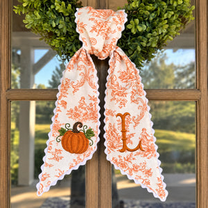 Personalized Pumpkin Wreath Sash, Embroidered Fall Monogram Bow, Custom Initial Thanksgiving Door Decor 686158 WFD