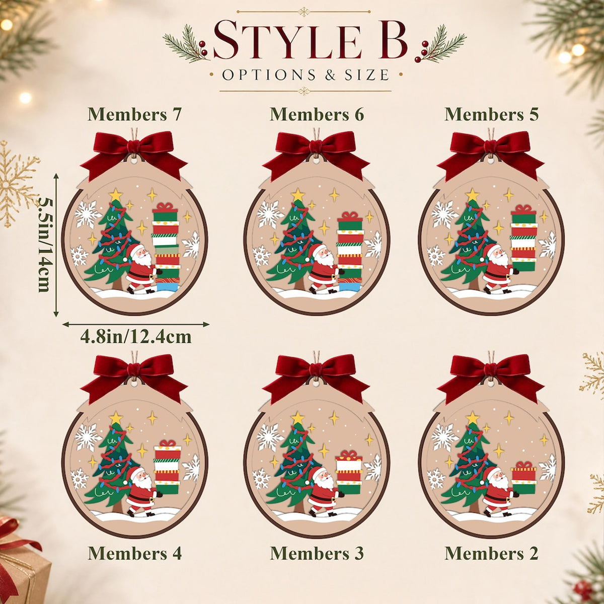 Personalized Family Christmas 2 Layered Wooden Ornament, Custom Names Family Christmas Tree Ornament 686620 WFD