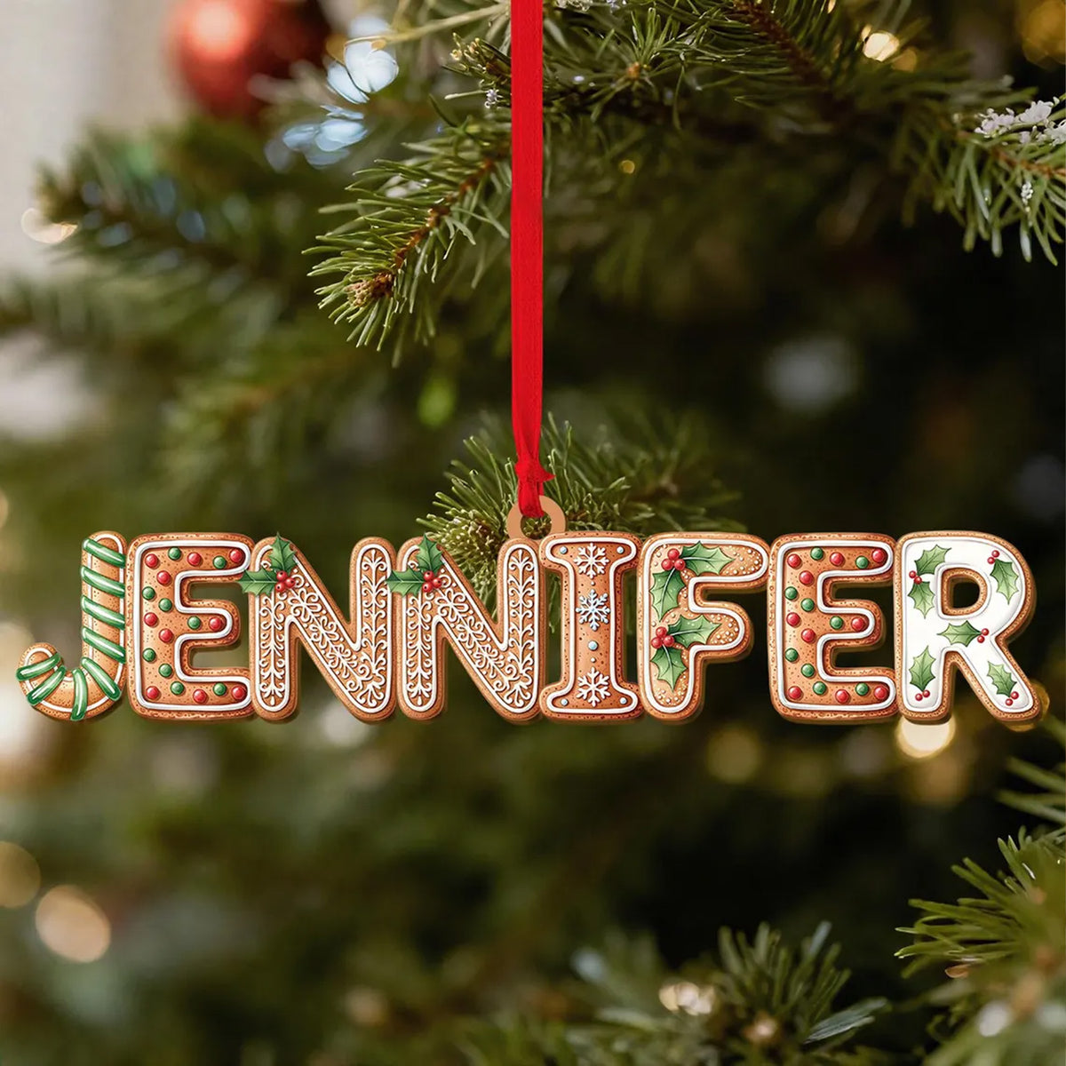Personalized Gingerbread Name Wooden Ornament, Custom Kids Name Christmas Ornament 686165 WFD