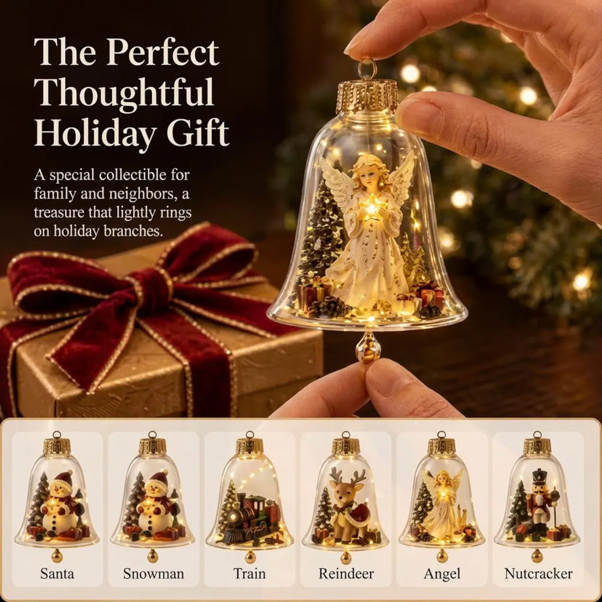 Glowing Glass Bell Christmas Ornament, LED Lighted Santa Angel Snowman Holiday Tree Decoration Gift 686760 WFD