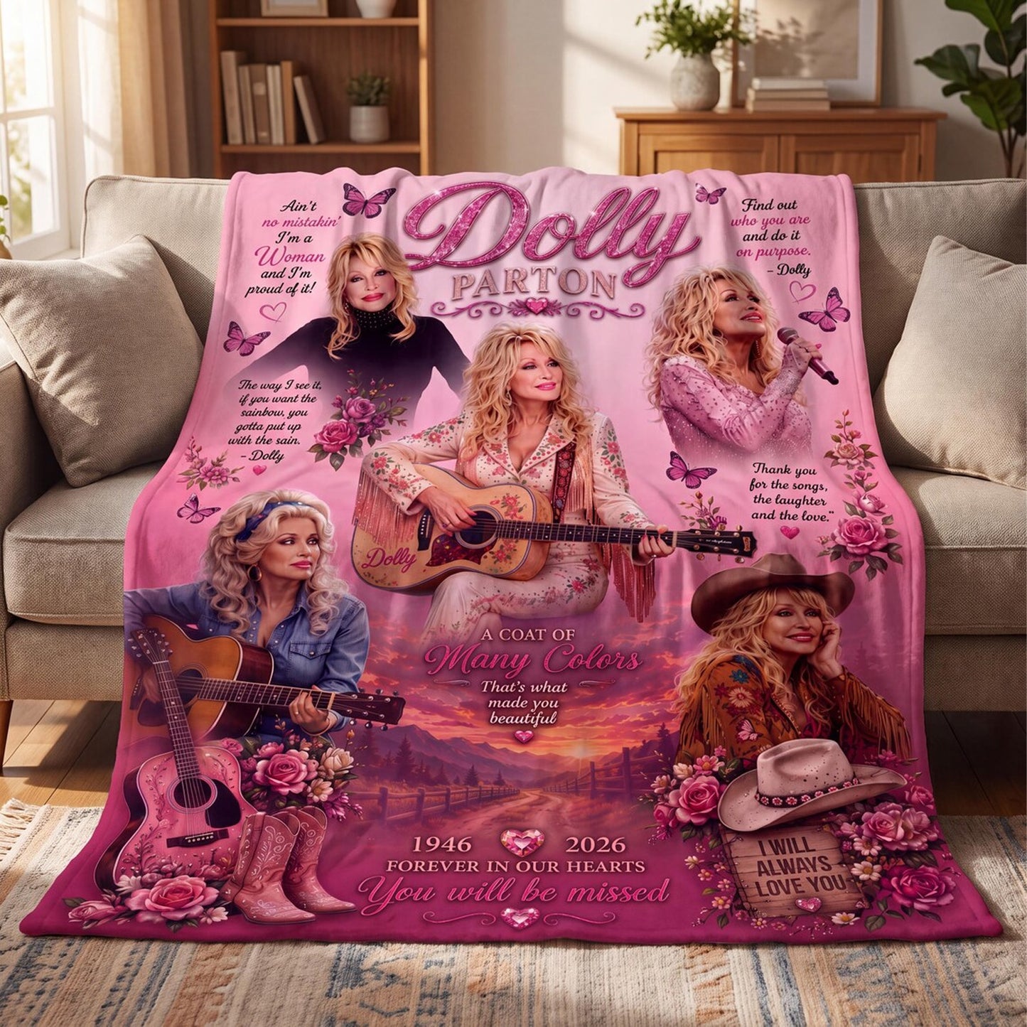 Dolly Parton Memorial Blanket, In Loving Memory Country Music Fleece Throw, Dolly Fan Gift 686189 WFD