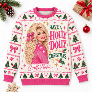 Have A Holly Dolly Christmas Ugly Sweater, Dolly Parton Christmas AOP Sweater, Pink Country Music Gift 686301