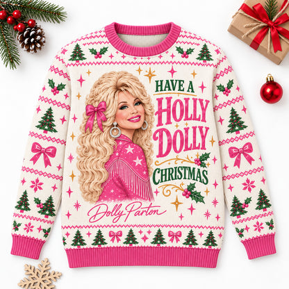 Have A Holly Dolly Christmas Ugly Sweater, Dolly Parton Christmas AOP Sweater, Pink Country Music Gift 686301 WFD