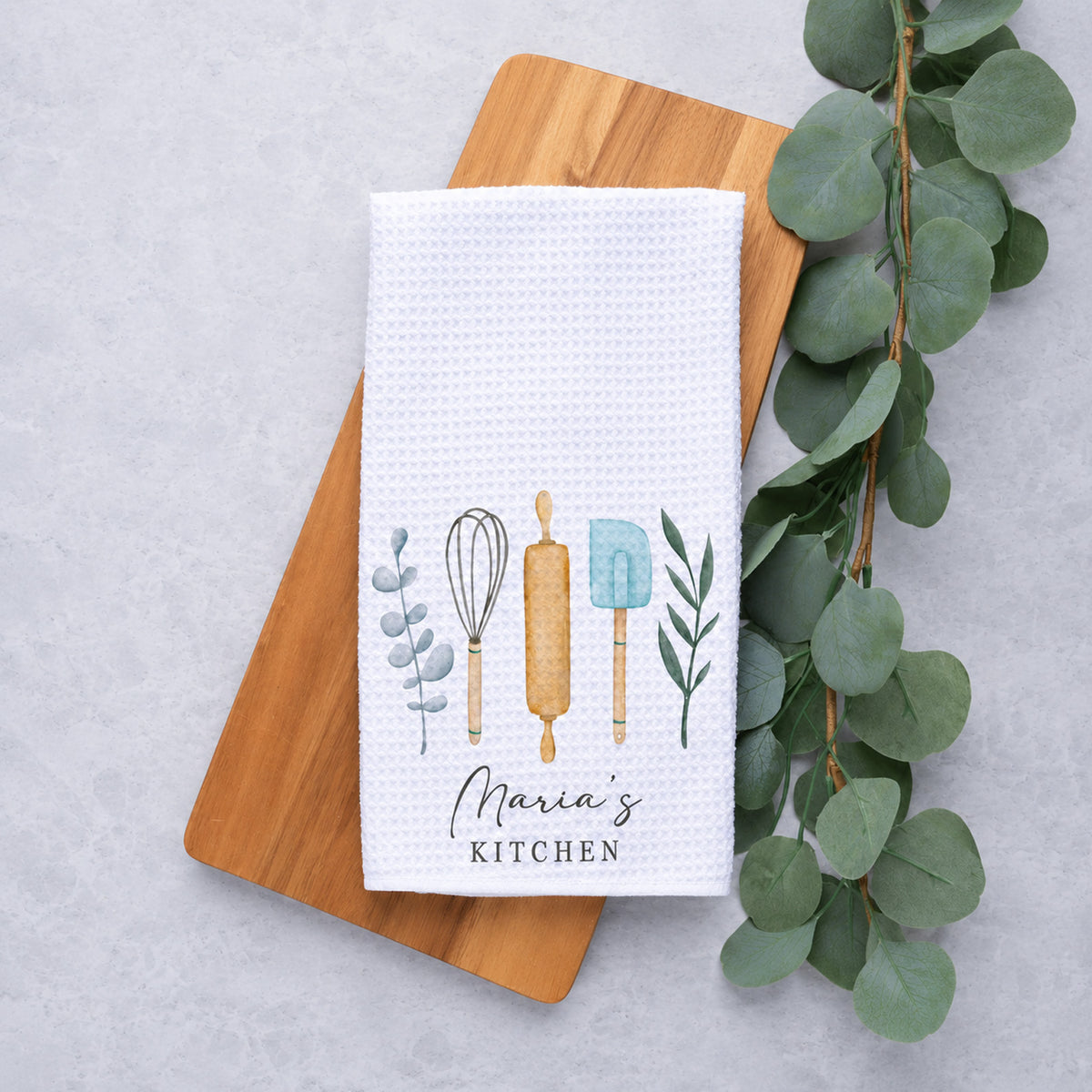 Personalized Baking Utensils Kitchen Towel, Custom Name Waffle Weave Dish Towel, Housewarming Gift 686643 WFD