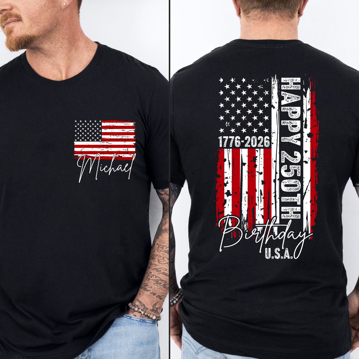 Custom USA 250 Years Anniversary Pocket & Back Shirt | 1776–2026 Independence Day Tee | 4th of July Family Shirt 684483