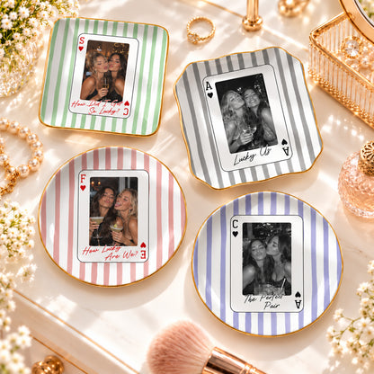 Personalized Playing Card Jewelry Dish, Custom Photo How Lucky We Are Best Friend Trinket Tray, Bestie Gift 686529 WFD