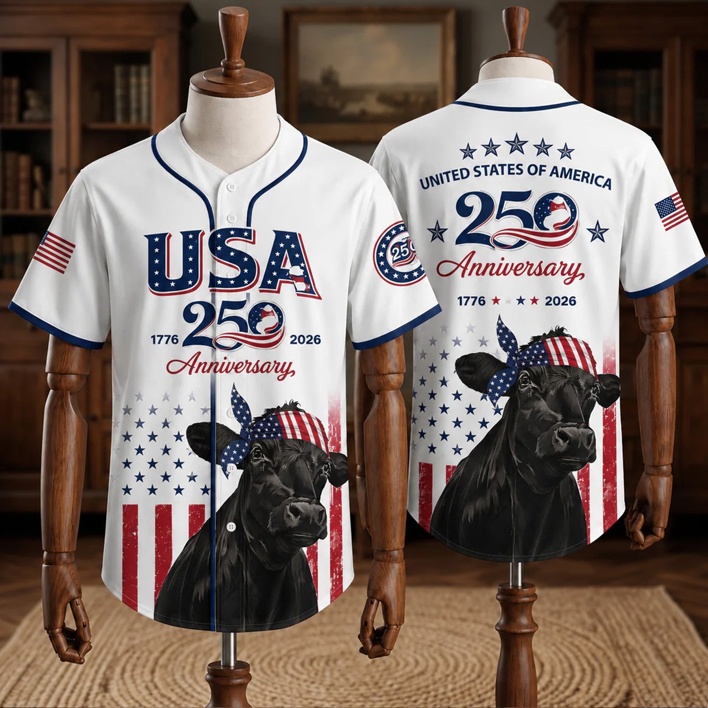 USA 250 Anniversary Black Angus Baseball Jersey, Patriotic Cattle Farmer Shirt, 1776–2026 July 4th Jersey 685259 WFD