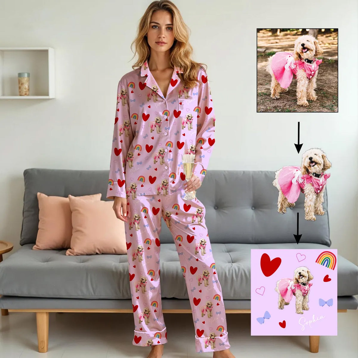 Custom Pet Photo Pajama Set, Personalized Dog Cat Portrait Family Pajamas, Pet Lover Gift 686313 WFD
