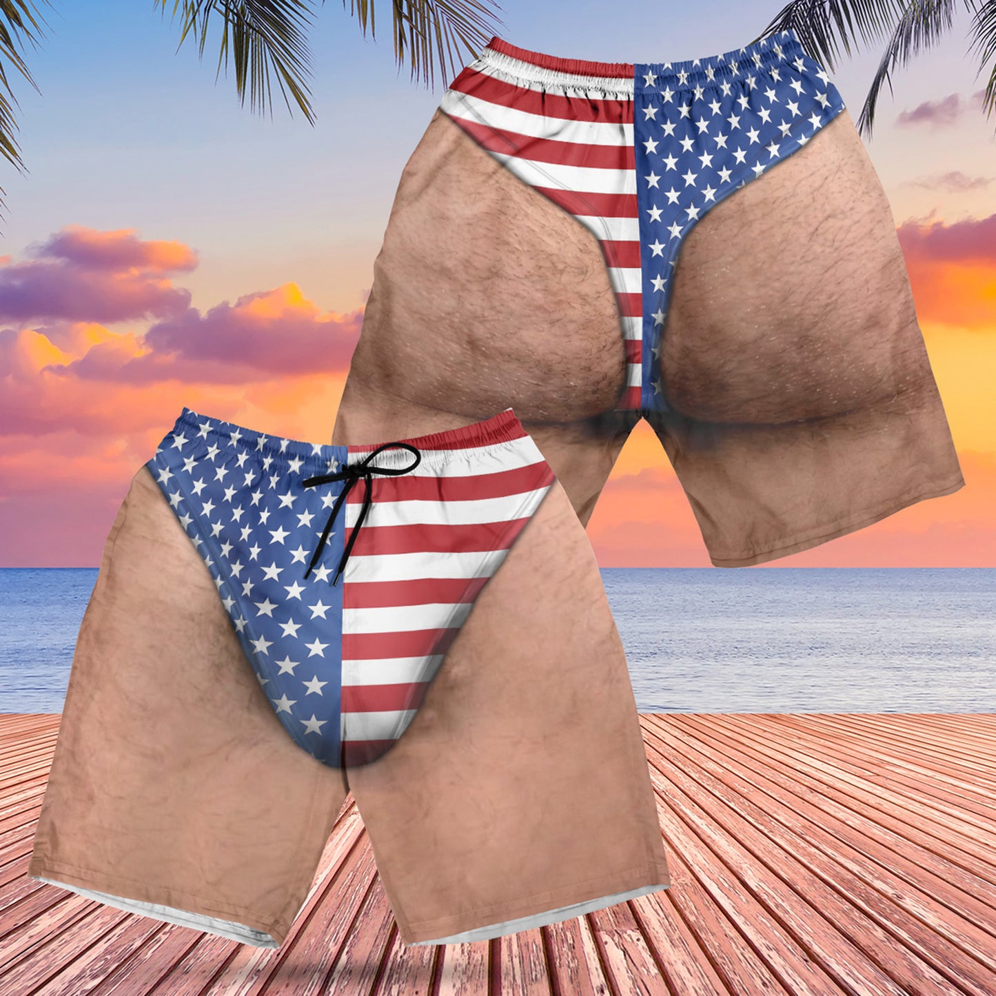 Funny Patriotic Men's Swim Trunks, American Flag Beach Shorts, USA Swimwear, Summer Vacation Gift 685567