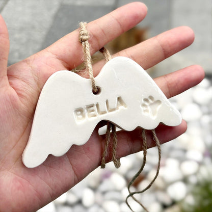 Personalized Pet Memorial Angel Wings Ornament, Custom Dog Cat Loss Keepsake, Handmade Clay Sympathy Gift 685608 WFD